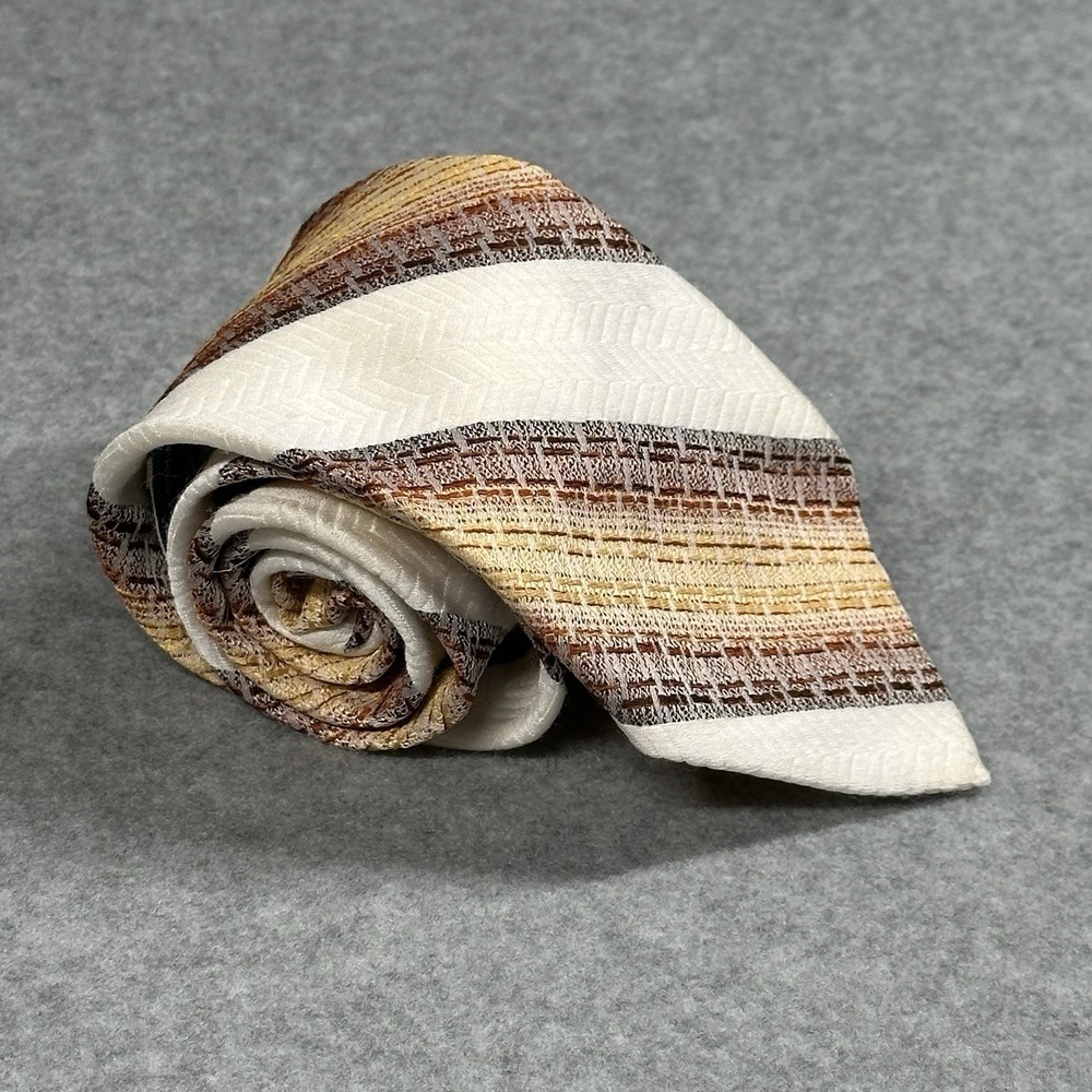 Vintage Haband Tie Brown Gold Geometric Stripe Retro Classic Width 80s 55x3.25in